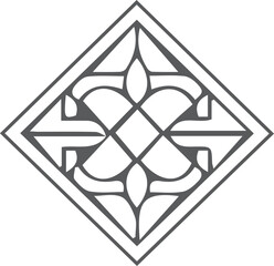 Symmetrical and elegant geometric diamond motif featuring intricate ornamental patterns