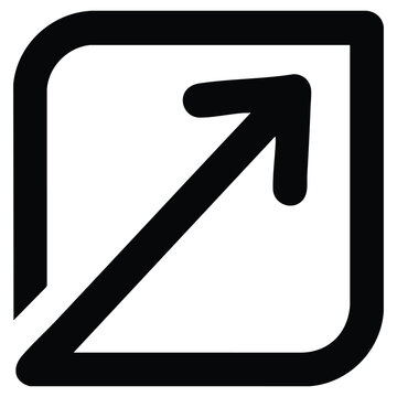 Simple black arrow icon pointing diagonally upwards from the bottom left corner inside a rounded square outline indicating expansion or external link symbol