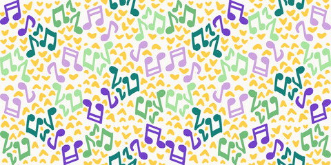 Mardi Gras music notes colorful seamless pattern illustration