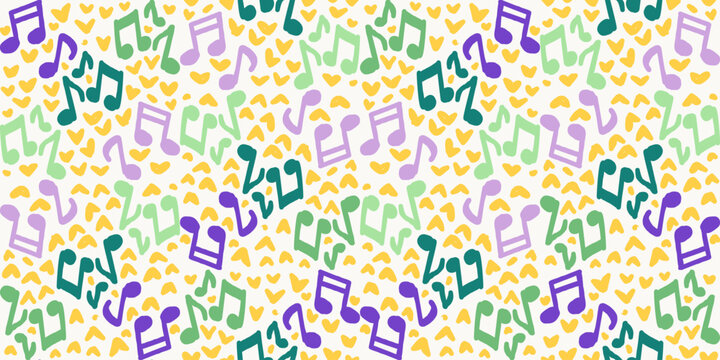 Mardi Gras music notes colorful seamless pattern illustration