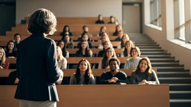 Female Professor Teaching Diverse Students in a Classroom Setting