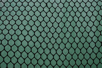 Close-up of green hexagonal wire mesh fence pattern, creating a repeating geometric texture...