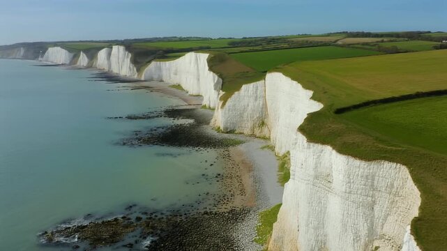 Aerial view of the Seven Sisters cliffs and the English Channel.