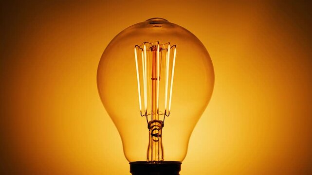 A glowing incandescent lightbulb with filaments on a warm gradient background
