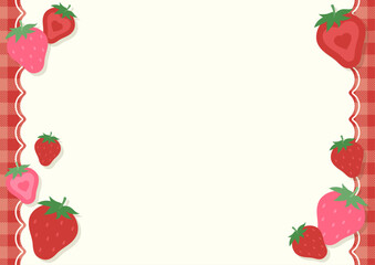 ギンガムチェックと甘い苺のガーリーな背景フレームイラスト素材