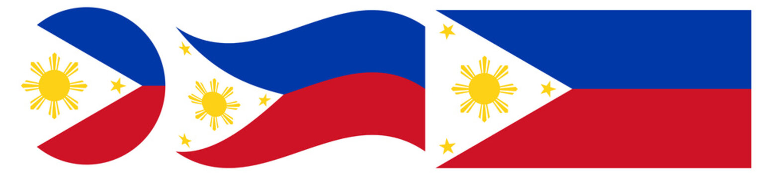 Philippines national flag collection. Philippines circle flag in round shape. Waving flag of Philippines isolated..