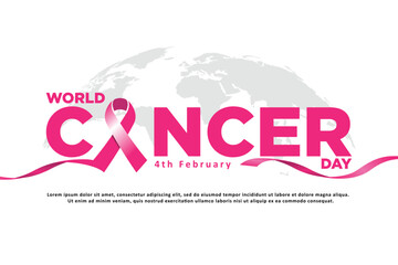 World Cancer Day background. Vector illustration with pink satin ribbon. Symbol of World Cancer Day isolated on background for decoration posters, social media