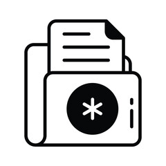 Trendy glyph icon of a patient medical file with a red cross