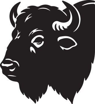 Buffalo head view in silhouette white background.