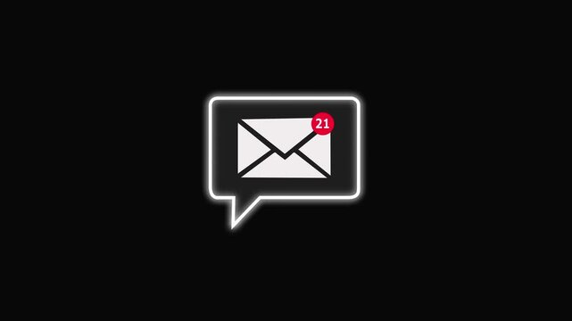 New Email Notification Icon with Unread Messages Alert on Black Background. A person receiving new message notification on their smartphone.