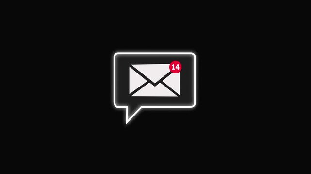 New Email Notification Icon with Unread Messages Alert on Black Background. A person receiving new message notification on their smartphone.