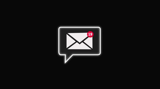 New Email Notification Icon with Unread Messages Alert on Black Background. A person receiving new message notification on their smartphone.