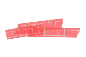 Ripped torn paper adhesive red grid pattern washi tape on transparent background