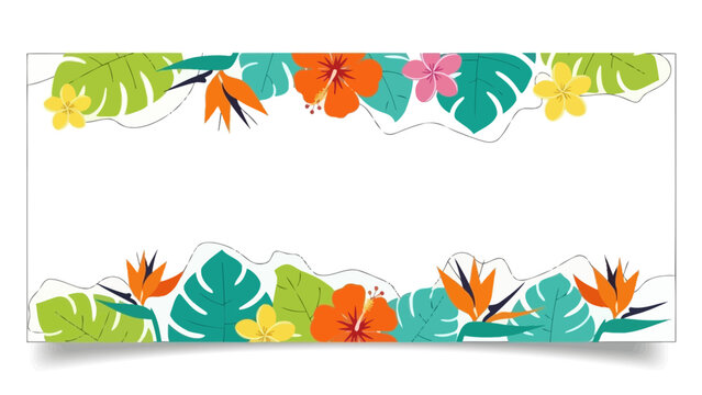 Tropical Floral Banner with Hibiscus and Bird of Paradise.