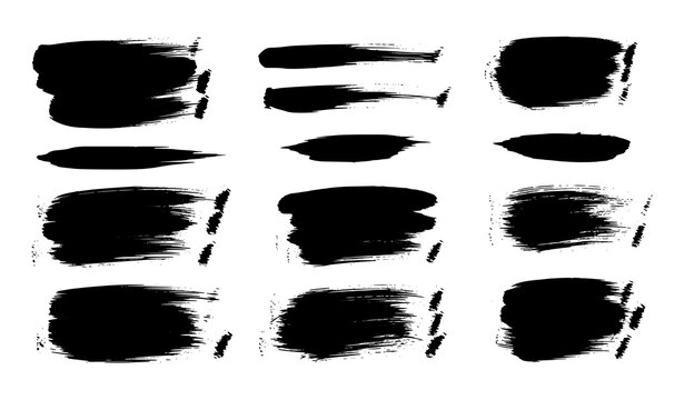 Black Paint Brush Stroke Collection Vector Set with Expressive Hand Drawn Ink Marks EPS10