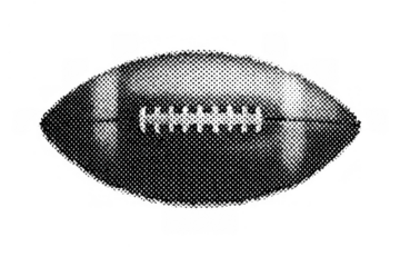 American football in halftone style, black and white sports equipment illustration on transparent background