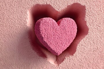 Fototapeta premium Pink Heart Embedded in Textured Surface - Romantic Valentine s Day Design for Print