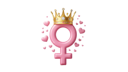 International women's day symbol with crown isolated on transparent background