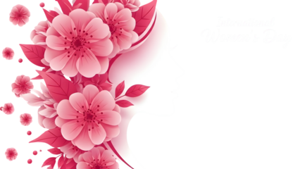 International women's day isolated on transparent background pink flowers silhouette