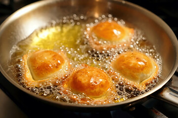 Homemade fried pies and pies with traditional filling on wooden table. Traditional food concept.