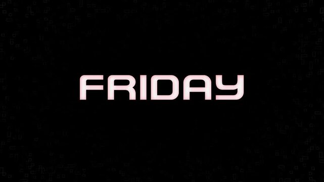 Electrified flashing FRIDAY animated graphic in white yellow and black