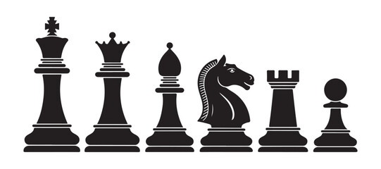 Collection of chess pieces king queen bishop knight rook pawn on white background vector graphic art © MSTGIRATUN