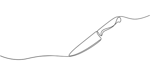 Knife hand drawn icon illustration, Knife black continuous one line drawing, Chef’s Knife continuous one line drawing minimalism design, Black knife in one line art style, Utensil, sharp, kitchen. © Tania