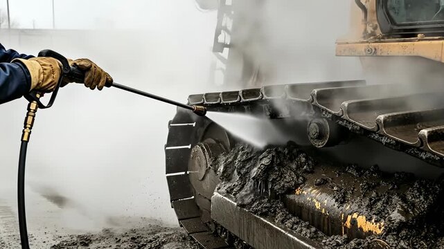 Heavy Duty Cleaning of Construction Equipment Tracks Using High Pressure Water Jet