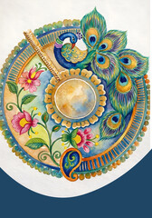 Naklejka premium watercolour floral and geometrical dizital print design 