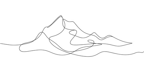 Obraz premium Continuous one line drawing of mountain range landscape template. Adventure winter sports sky and hiking concept. Vector illustration