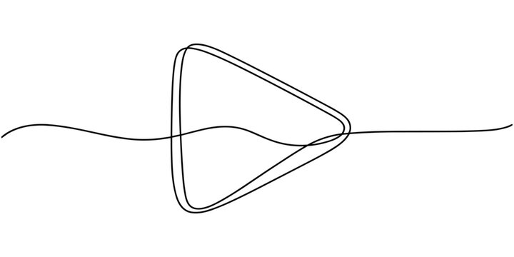 One continuous line drawing of Play button. Icon of start and pause playing music video and voice message in simple linear style. Editable stroke. Doodle outline vector illustration