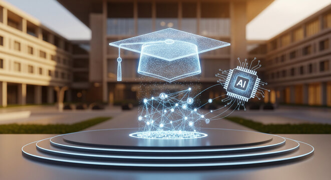 AI-Powered Education: An awe-inspiring perspective of a modern educational platform. Showcasing the future of learning.