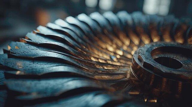 Intricate Metalwork: An up-close view reveals a finely crafted metal gear, showcasing its detailed textures, the interplay of light, and the precision of its design.