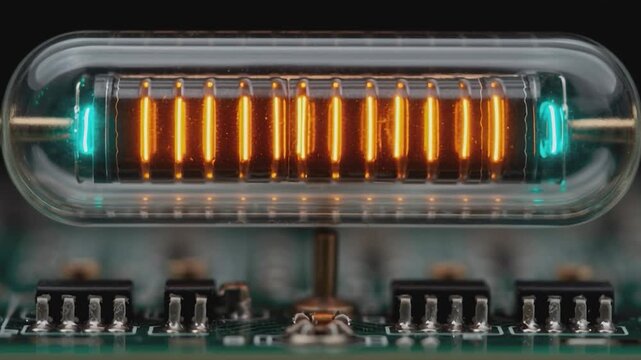 Illuminated Display: A close-up shot of a fascinating electronic component, showcasing the vibrant glow and intricate design of its internal elements.