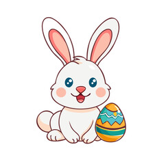 Obraz premium Cute rabbit sitting next to colorful Easter egg, isolated vector image on a transparent background 