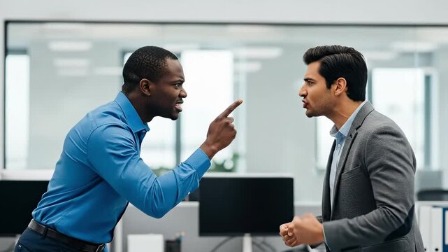 Conflict Resolution in the Workplace: Emotional Dispute Between Male Colleagues in Modern Office Setting