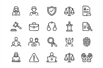 Fototapeta premium Court Procedure Icons for Litigation Apps, Legal Document Management Systems