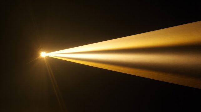 Focused golden light beam reflecting off a mirror to a single bright point in a dark setting. STEM education sheets, lab safety posters, designed for scientific and biotech communications.