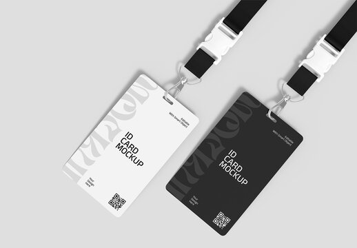 Realistic ID Card with Lanyard Mockup Set