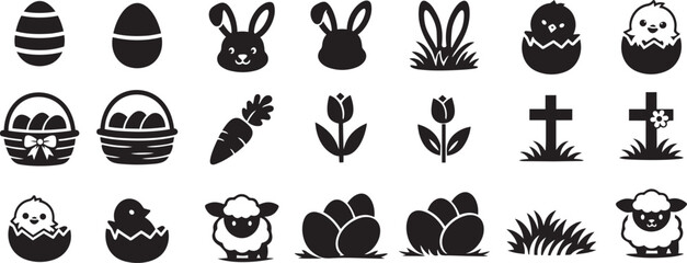 Obraz premium Easter Icon Set – Black Silhouette Easter Symbols with Moderate Detail
