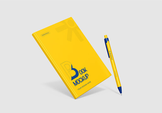 Hardcover Book Mockup and Pen Display