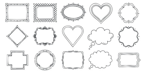 A collection of decorative frames and shapes in outline vector style, ideal for invitation design and creative projects