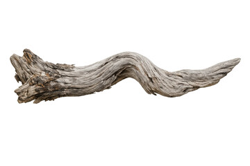 Fototapeta premium Weathered driftwood branch displaying rough texture and natural gnarled shape on transparent background