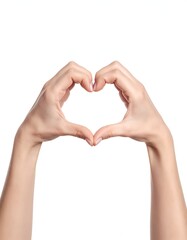 Fototapeta premium A close-up of two hands forming a heart shape against a plain white background