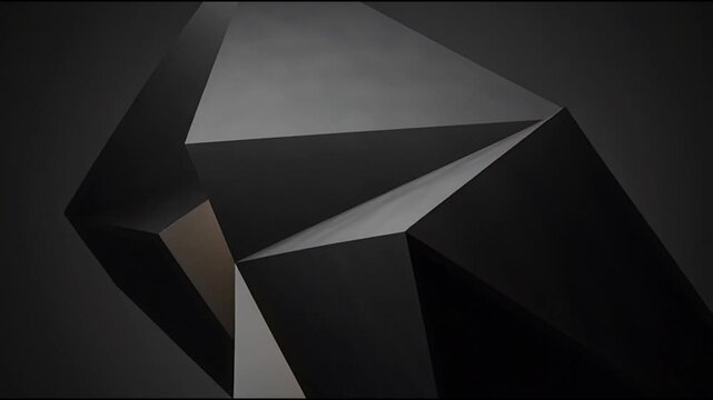 A close-up view of a dark geometric crystal structure on a dark background