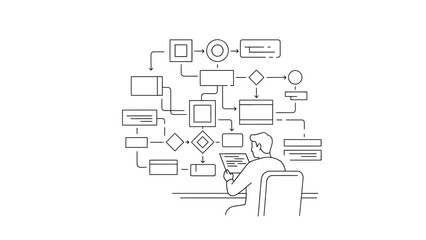 Fototapeta premium Person Analyzing a Complex Flowchart on a Tablet Device.