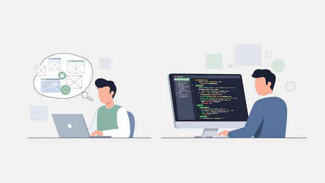 Software Developers Collaborating on Code and System Design.
