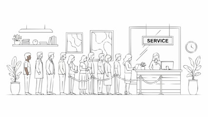 Obraz premium People queue at service desk illustration.