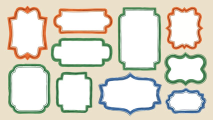 A collection of decorative, colorful, and empty frames with unique shapes and borders.