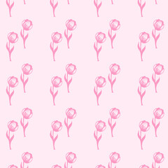 Pattern con piccoli tulipani rosa su sfondo rosa chiaro
